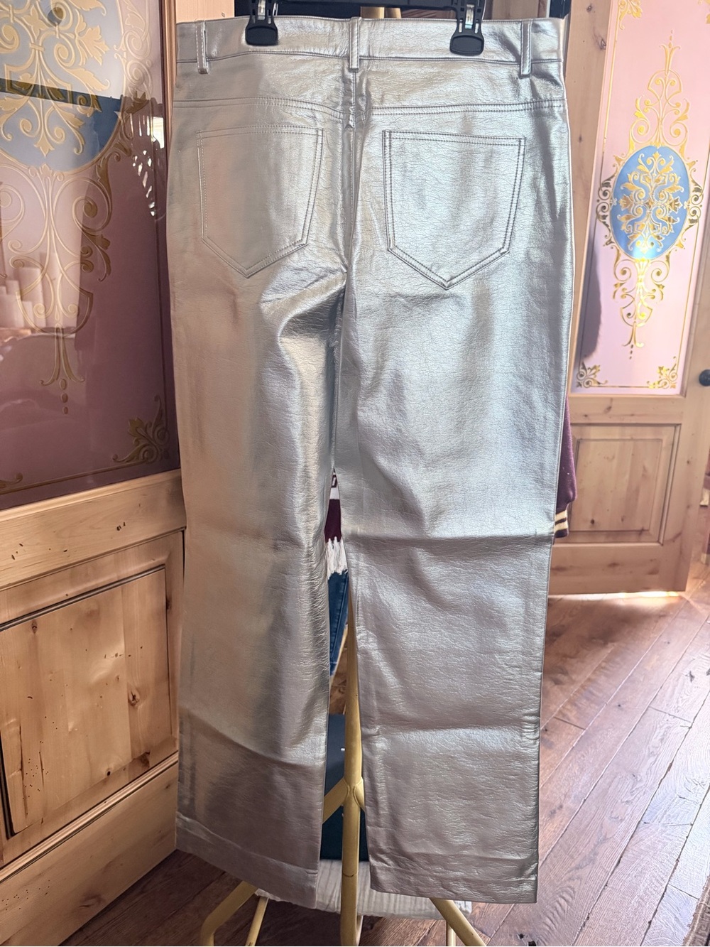 Mango Metallic Silver Straight-Leg Jeans